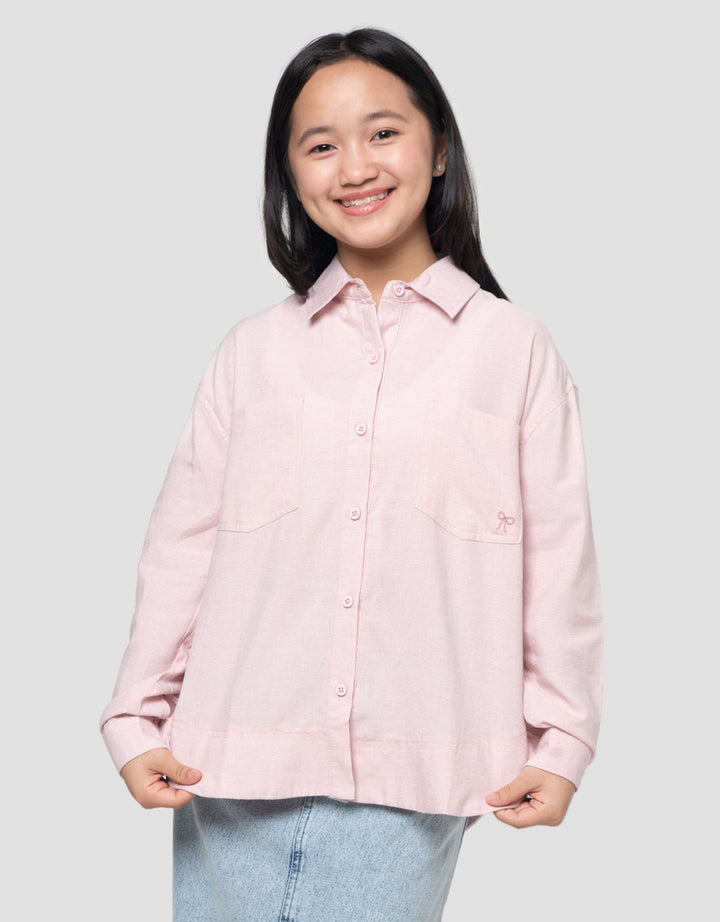 Nevada Salur Kantong Bordir Pita Kemeja Anak Perempuan