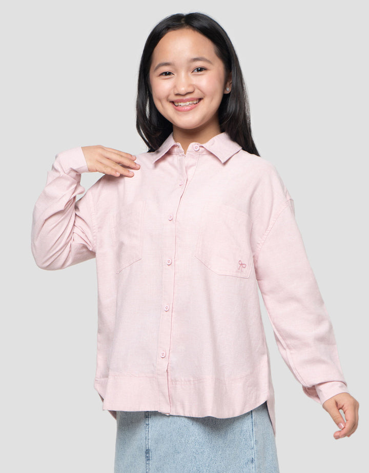 Nevada Salur Kantong Bordir Pita Kemeja Anak Perempuan