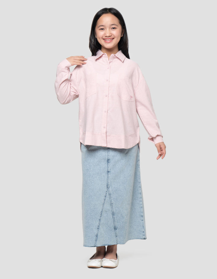 Nevada Salur Kantong Bordir Pita Kemeja Anak Perempuan