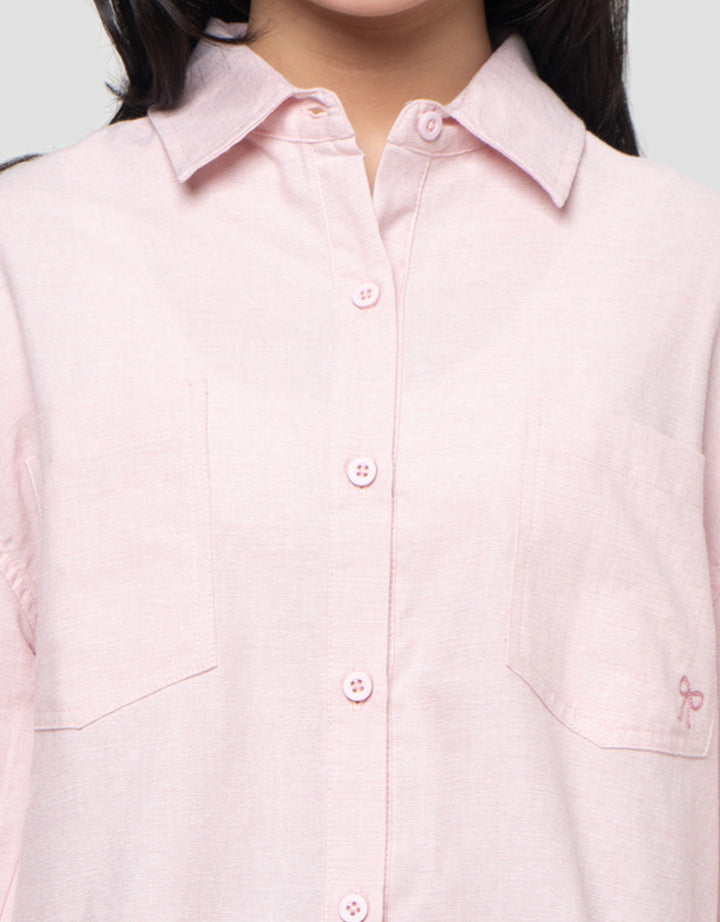 Nevada Salur Kantong Bordir Pita Kemeja Anak Perempuan