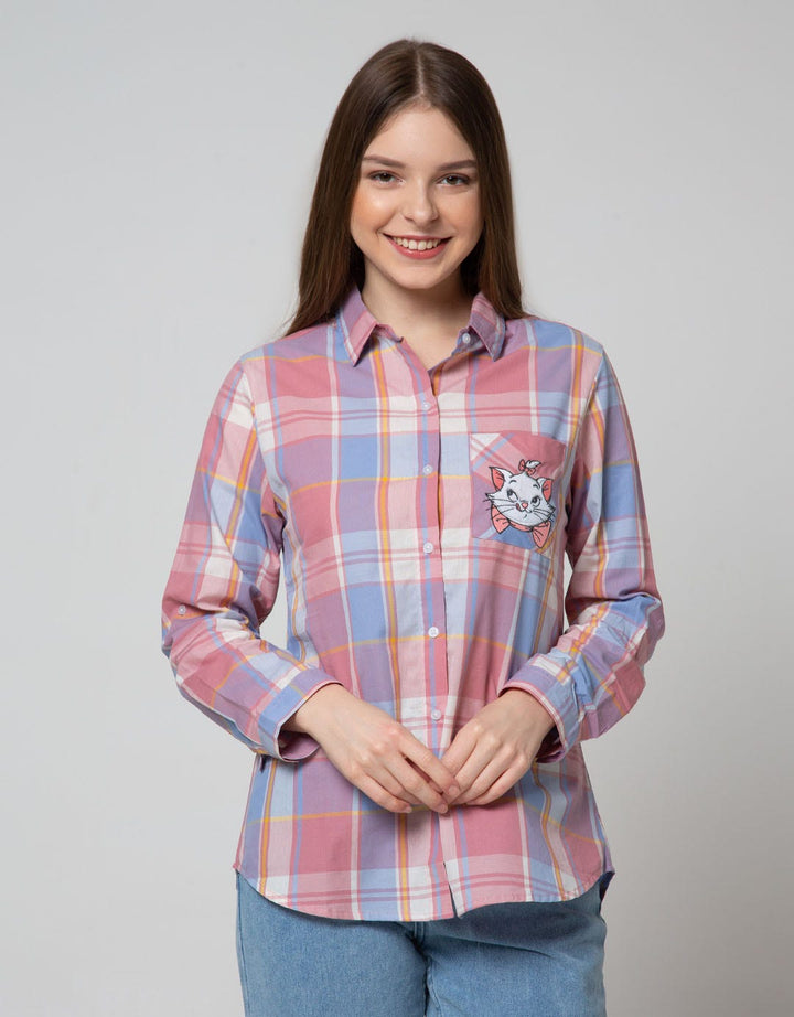Disney Long Sleeve Shirt Plaid Marie Pocket