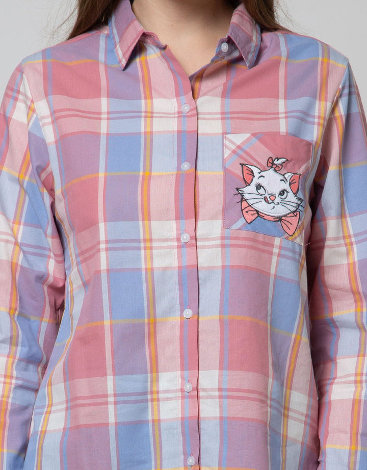 Disney Long Sleeve Shirt Plaid Marie Pocket