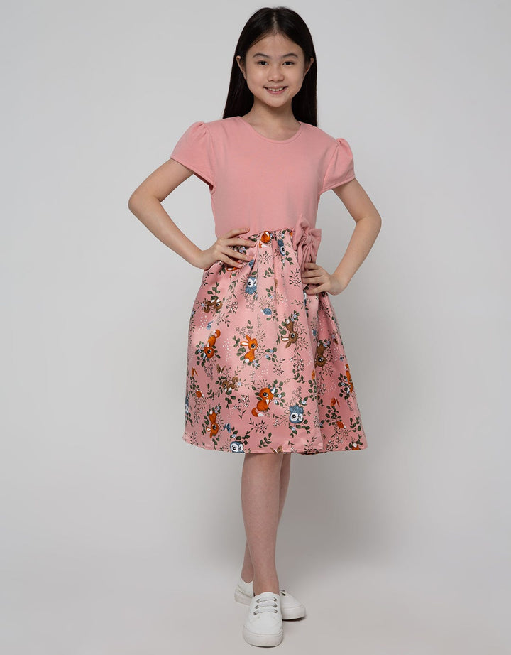 Kidz Too Short Sleeve Midi Dress Satin Bunny Owl Skirt