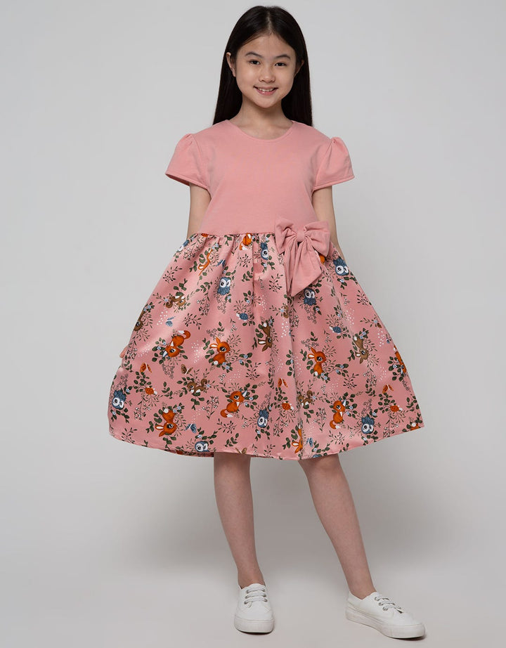 Kidz Too Short Sleeve Midi Dress Satin Bunny Owl Skirt