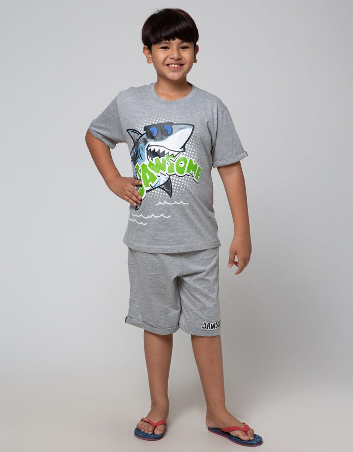 Aero Top Bottom Set Tshirt - Short Jersey Shark Jawsome Setsharkjaw:Misty Medium Grey:11-12:Print:Top - B