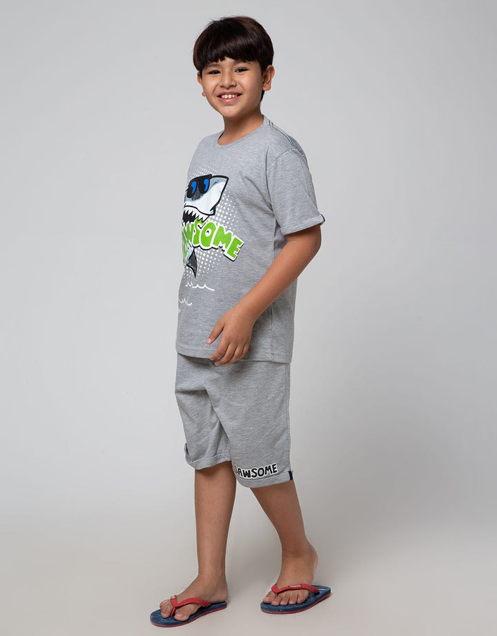 Aero Top Bottom Set Tshirt - Short Jersey Shark Jawsome Setsharkjaw:Misty Medium Grey:11-12:Print:Top - B