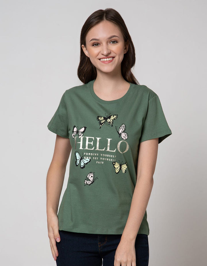 Details Short Sleeve T-Shirt Printed Multi Color Butterfly Print