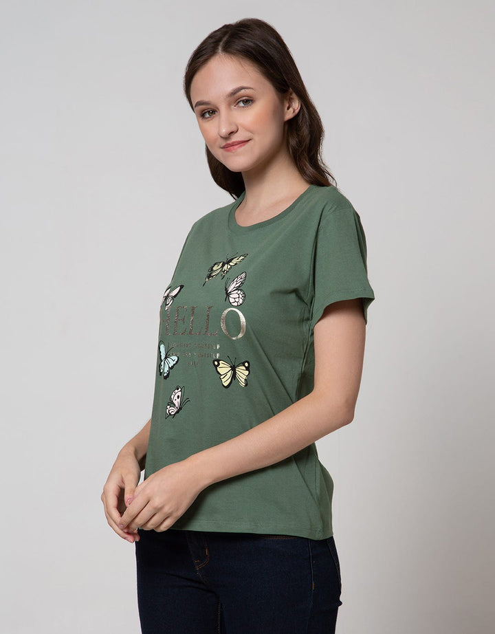 Details Short Sleeve T-Shirt Printed Multi Color Butterfly Print