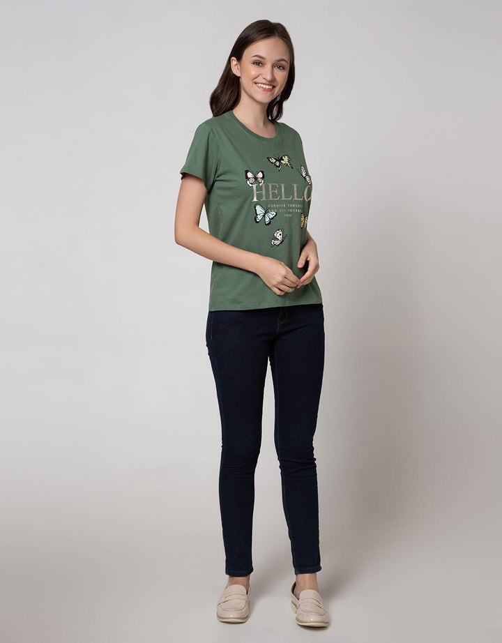 Details Short Sleeve T-Shirt Printed Multi Color Butterfly Print