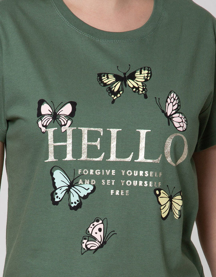 Details Short Sleeve T-Shirt Printed Multi Color Butterfly Print