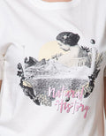 Details Short Sleeve T-Shirt Printed Girl And Scenery Wording