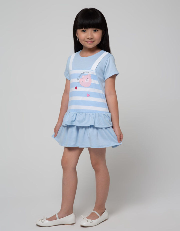 Little M Short Sleeve Midi Dress Lovely Bear Bawah Ruffle