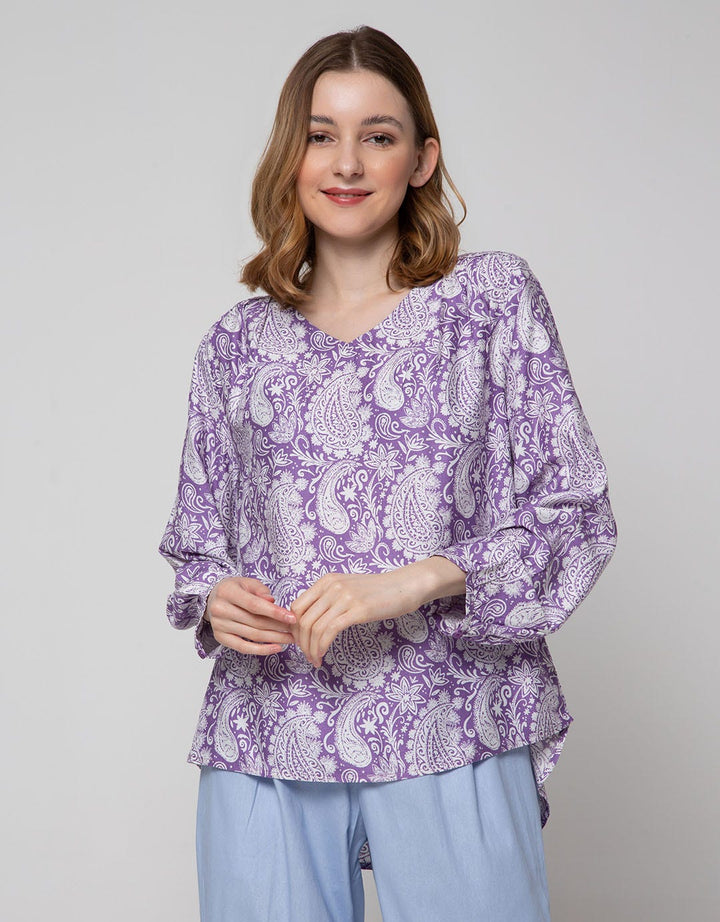 St. Yves Long Sleeve Blouse Rayon Print Pesley