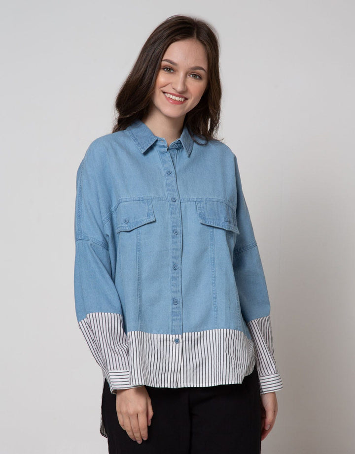 Nevada Long Sleeve Shirt Denim Combinasi