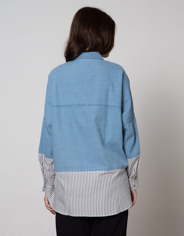Nevada Long Sleeve Shirt Denim Combinasi