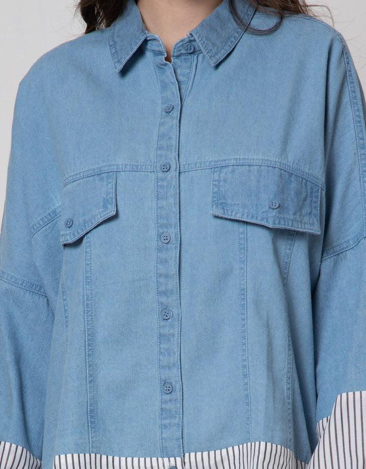 Nevada Long Sleeve Shirt Denim Combinasi
