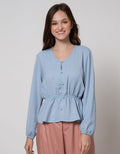 Connexion Long Sleeve Blouse Polycrepe Vneck Elastic Waist
