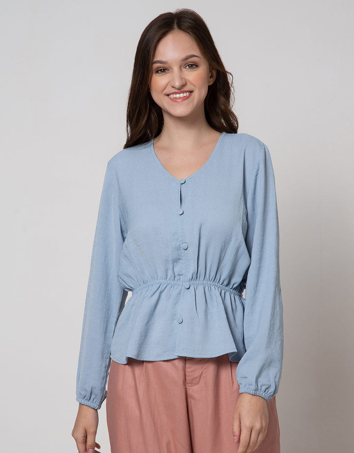 Connexion Long Sleeve Blouse Polycrepe Vneck Elastic Waist