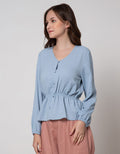 Connexion Long Sleeve Blouse Polycrepe Vneck Elastic Waist