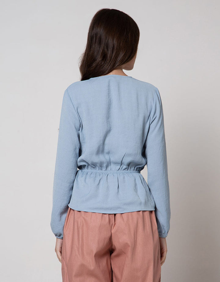 Connexion Long Sleeve Blouse Polycrepe Vneck Elastic Waist