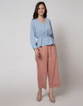 Connexion Long Sleeve Blouse Polycrepe Vneck Elastic Waist