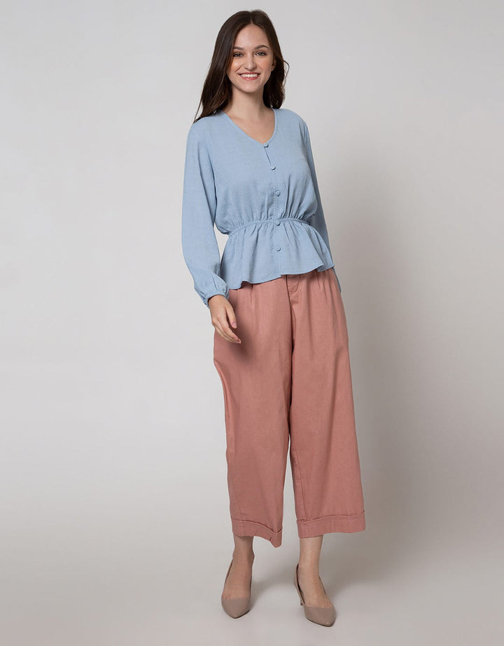 Connexion Long Sleeve Blouse Polycrepe Vneck Elastic Waist