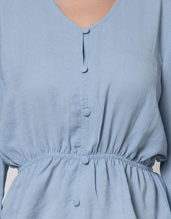 Connexion Long Sleeve Blouse Polycrepe Vneck Elastic Waist