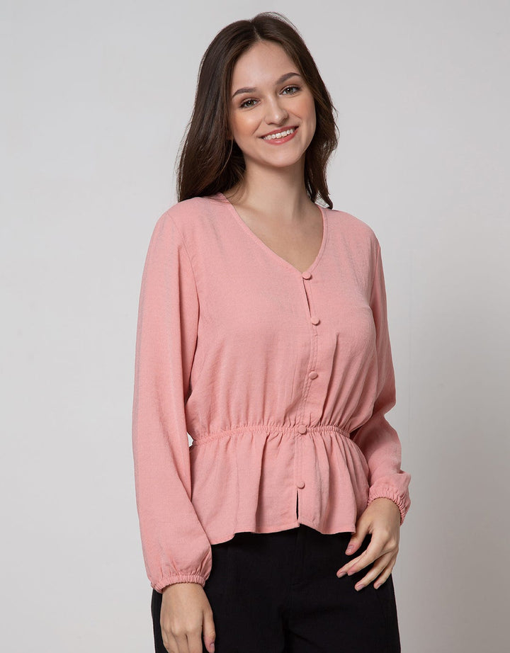 Connexion Long Sleeve Blouse Polycrepe Vneck Elastic Waist