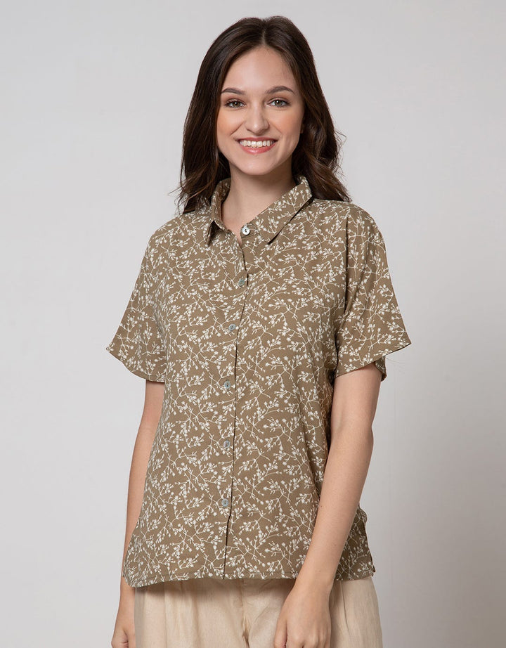 Connexion Short Sleeve Shirt Poly Boxy Dolman Sleeve Print Flower Sulur