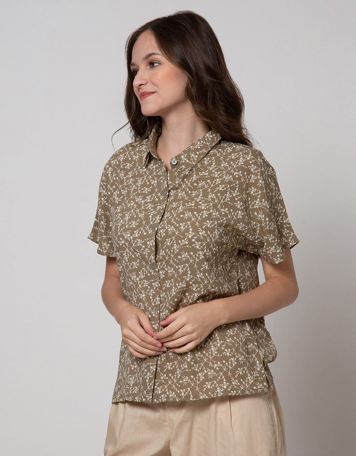 Connexion Short Sleeve Shirt Poly Boxy Dolman Sleeve Print Flower Sulur