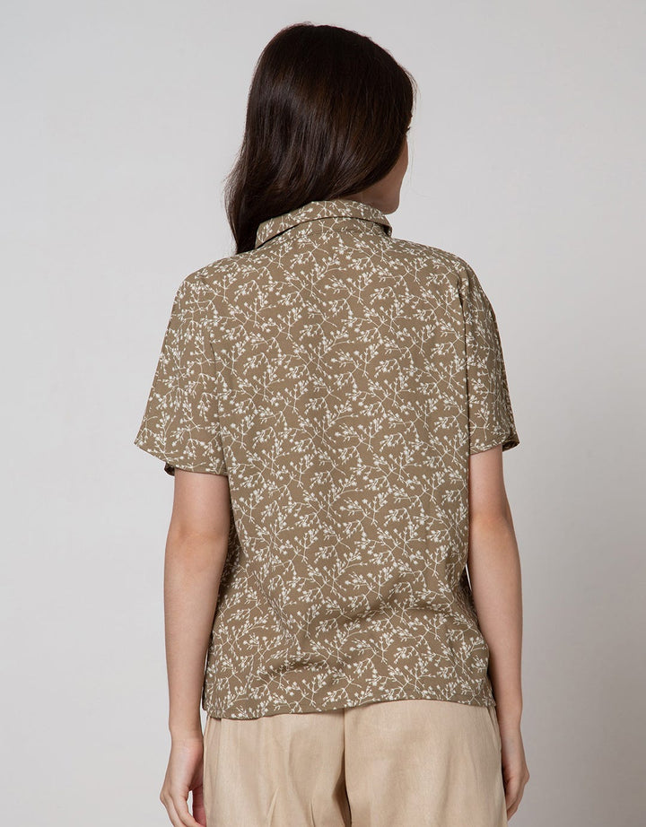 Connexion Short Sleeve Shirt Poly Boxy Dolman Sleeve Print Flower Sulur
