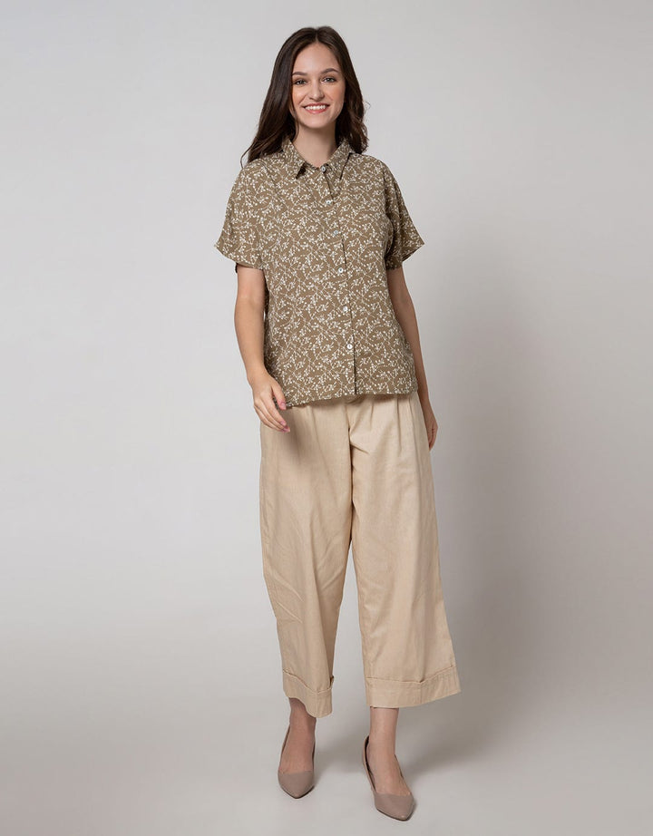 Connexion Short Sleeve Shirt Poly Boxy Dolman Sleeve Print Flower Sulur