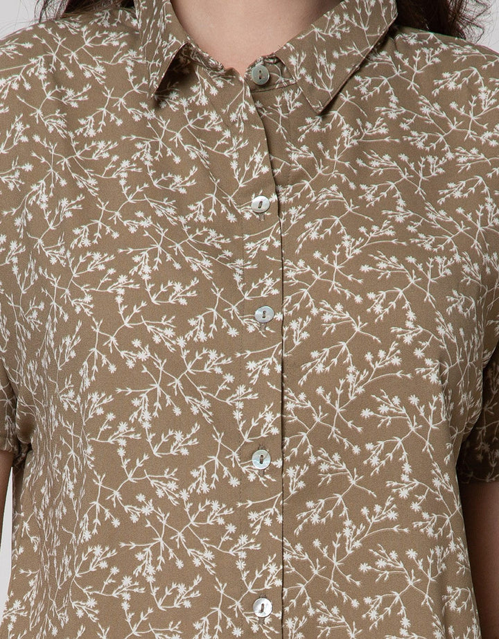 Connexion Short Sleeve Shirt Poly Boxy Dolman Sleeve Print Flower Sulur