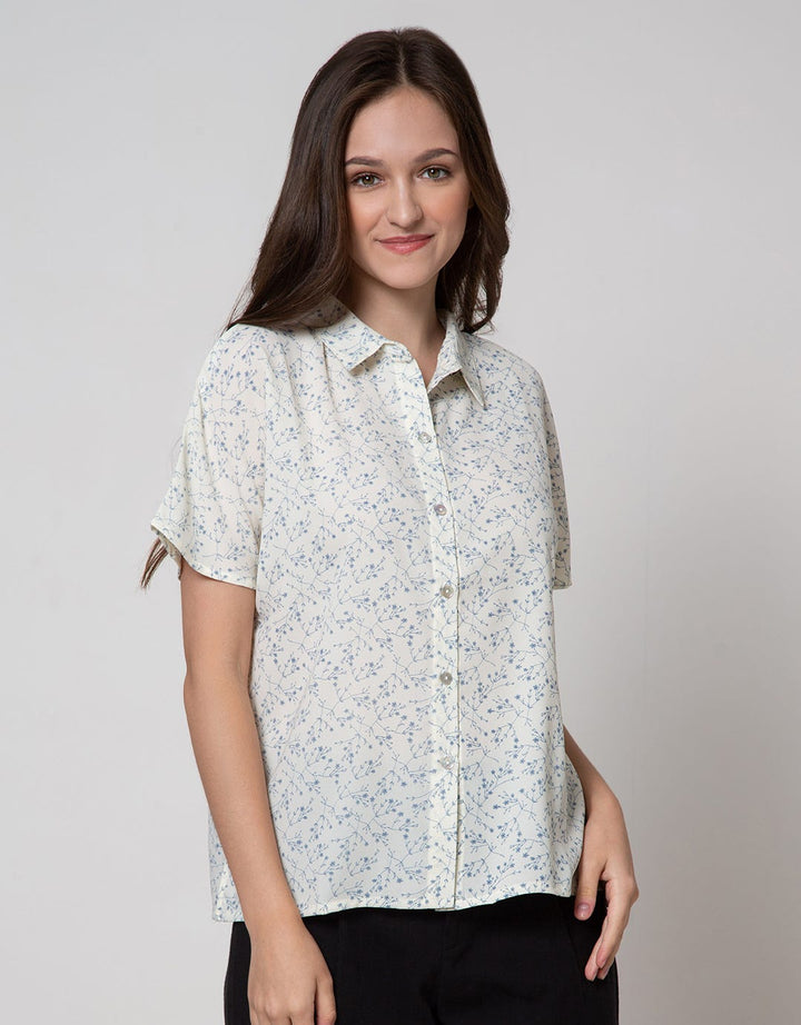 Connexion Short Sleeve Shirt Poly Boxy Dolman Sleeve Print Flower Sulur