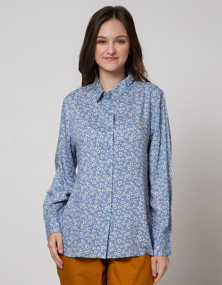 Connexion Long Sleeve Shirt Rayon Plat Print Flower Ditsies