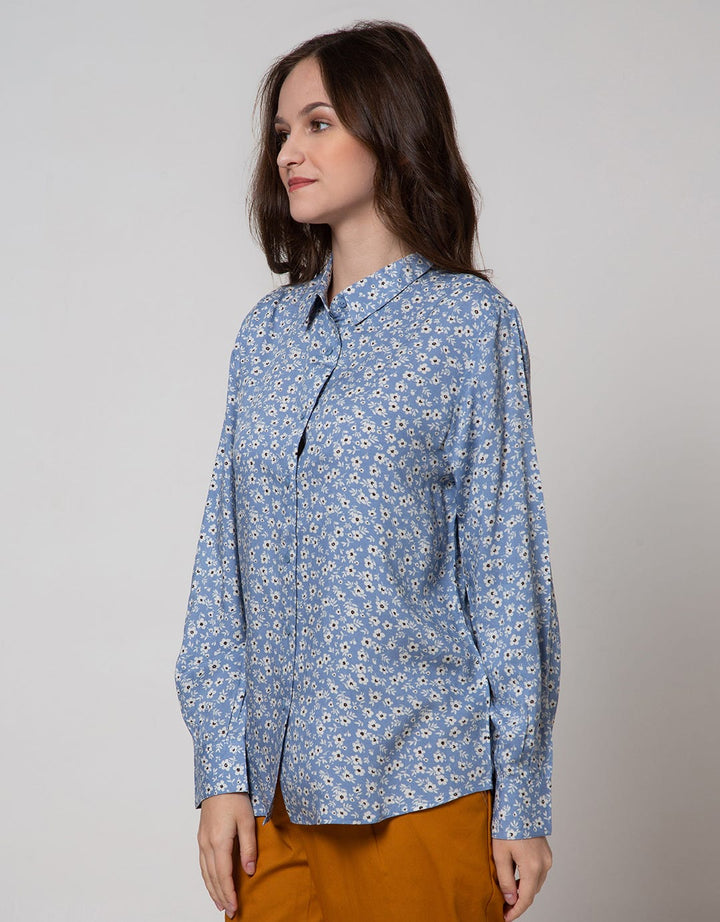 Connexion Long Sleeve Shirt Rayon Plat Print Flower Ditsies