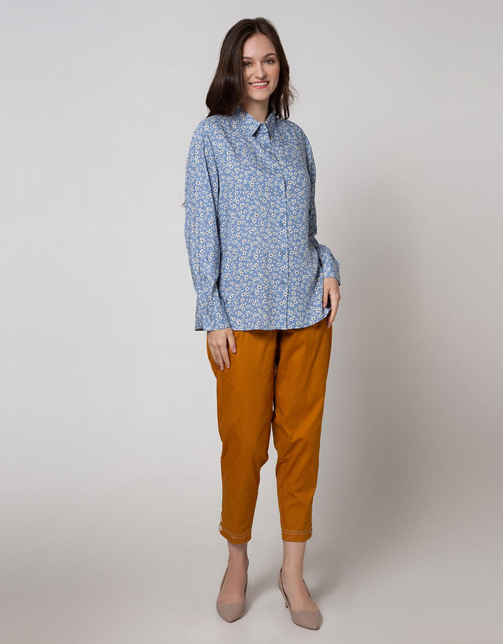 Connexion Long Sleeve Shirt Rayon Plat Print Flower Ditsies