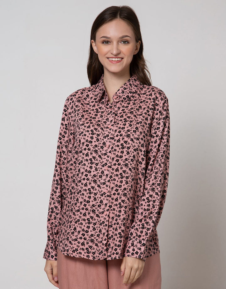 Connexion Long Sleeve Shirt Rayon Plat Print Flower Ditsies