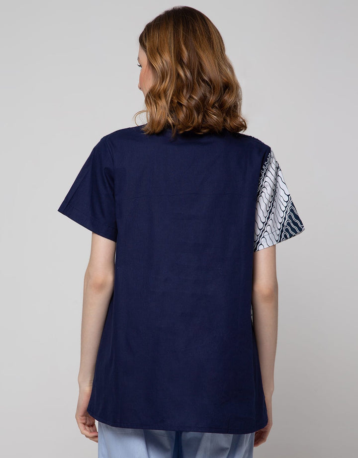 Connexion Short Sleeve Blouse Batik Parang Combi Plain