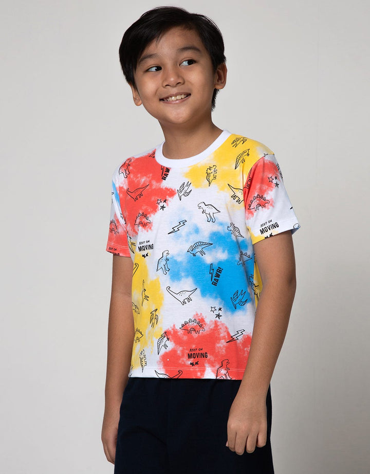 Little M Short Sleeve T-Shirt Tie Dye Dino Moving