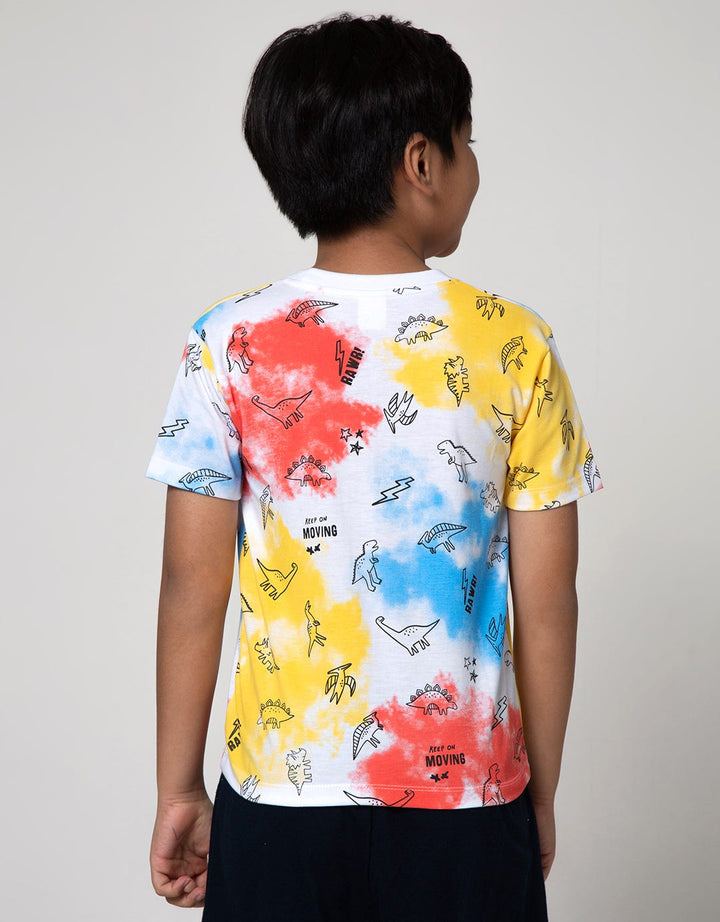 Little M Short Sleeve T-Shirt Tie Dye Dino Moving