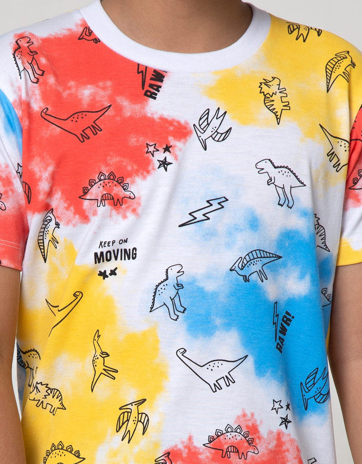 Little M Short Sleeve T-Shirt Tie Dye Dino Moving