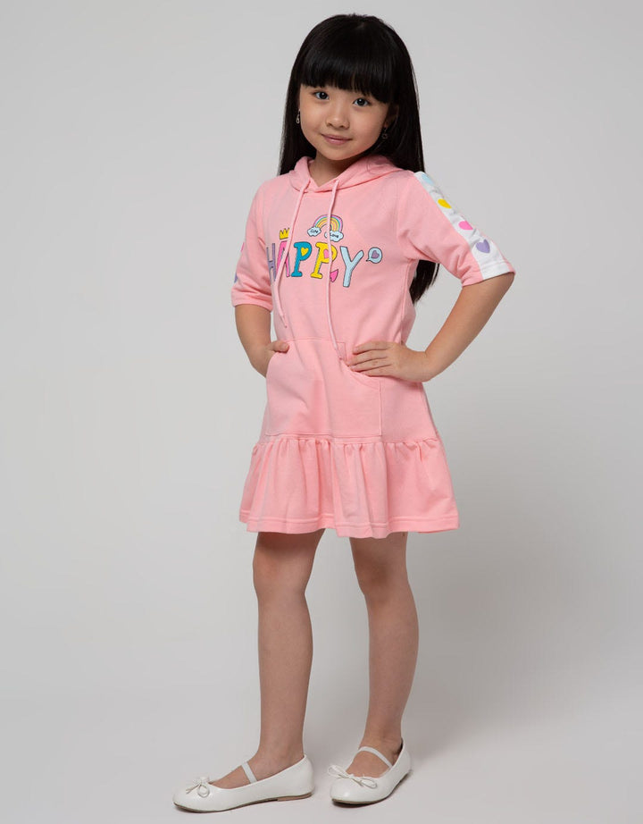 Little M Short Sleeve Midi Dress Hoody Happy Stripe Lengan