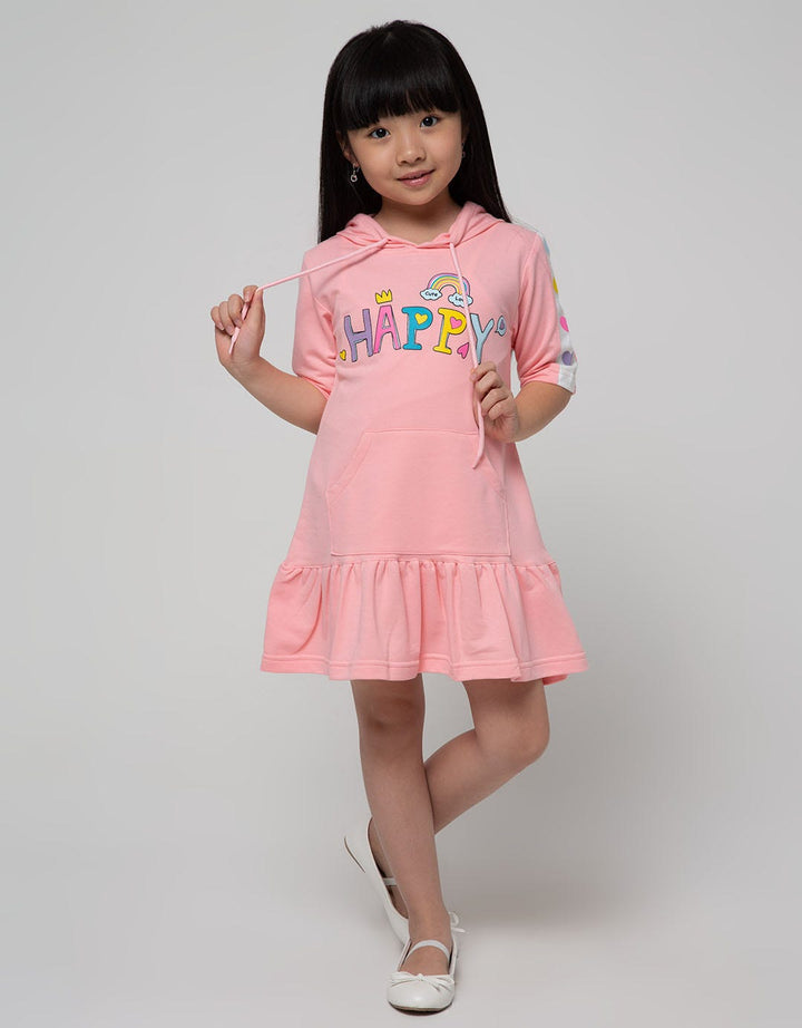 Little M Short Sleeve Midi Dress Hoody Happy Stripe Lengan