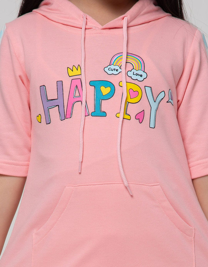 Little M Short Sleeve Midi Dress Hoody Happy Stripe Lengan
