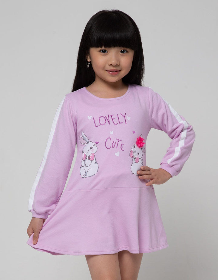 Little M Long Sleeve Midi Dress Lovely Cute Bunny Bawah Ruffle