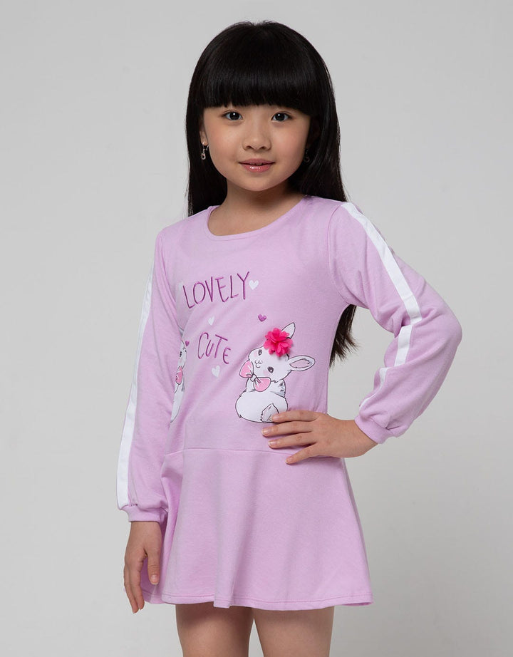 Little M Long Sleeve Midi Dress Lovely Cute Bunny Bawah Ruffle