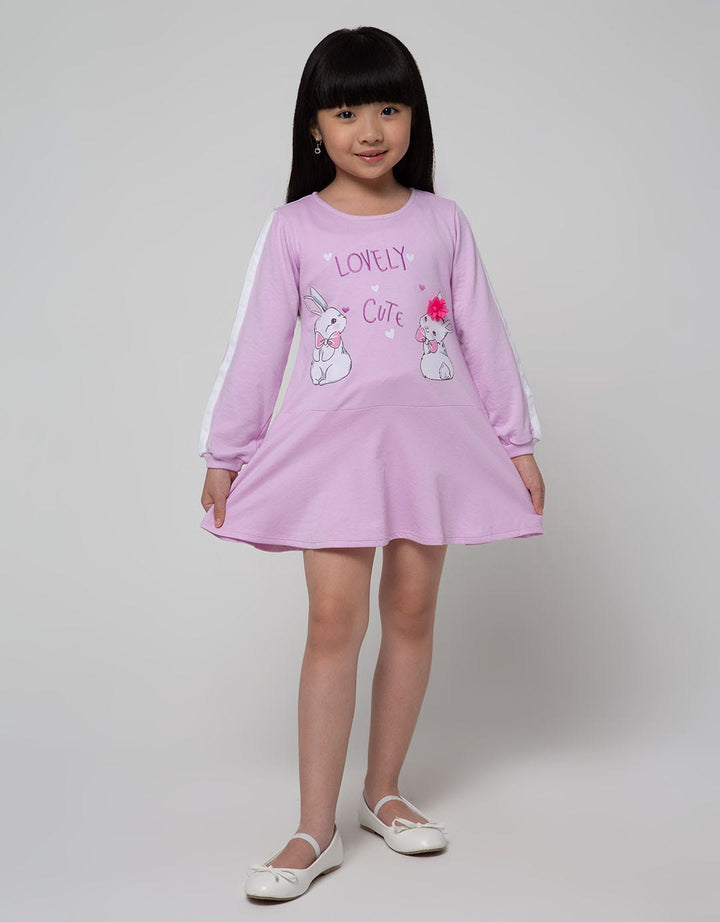 Little M Long Sleeve Midi Dress Lovely Cute Bunny Bawah Ruffle