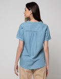Connexion Short Sleeve Blouse Chambray Vn Skipper Turn Up Cuff