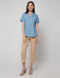 Connexion Short Sleeve Blouse Chambray Vn Skipper Turn Up Cuff